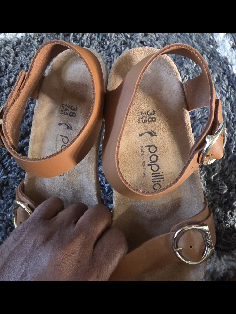 Papillio Tan Platform Sandals with Gold Buckles Size 38